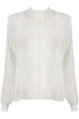 Mesh Ruched Neck Lace Top