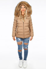 Fur Hood Puffer Jackets with Zipped Pockets
