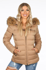 Fur Hood Puffer Jackets with Zipped Pockets