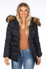 Fur Hood Puffer Jackets with Zipped Pockets