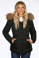 Fur Hood Puffer Jackets with Zipped Pockets
