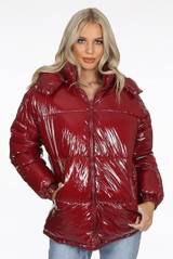 Shiny Funnel Neck Quilted Jacket