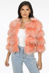 Cropped Super Soft Faux Fur Tier Coat