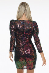 Sequin Puff Shoulders Midi Dress