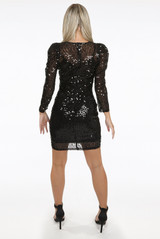 Sequin Puff Shoulders Midi Dress