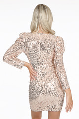 Sequin Puff Shoulders Midi Dress