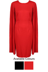 Pleated Drape Sleeves Midi Dress