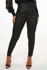 PU Wet Look Belted Trousers