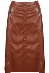 Faux Leather Button Trim Midi Skirt