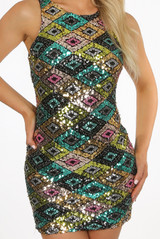 Sequin Diamond Pattern Mini Dress