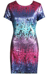 Multicolour Sequin Short Sleeves Dress