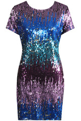 Multicolour Sequin Short Sleeves Dress