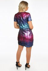 Multicolour Sequin Short Sleeves Dress