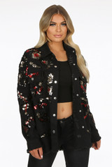 Sequin Trim Denim Oversize Jacket