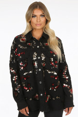 Sequin Trim Denim Oversize Jacket