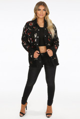 Sequin Trim Denim Oversize Jacket