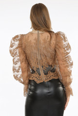  Lace Mesh Knot Collar Blouse