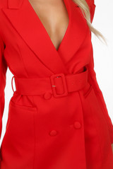 Puff Shoulders Belted Blazer Dress