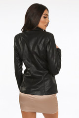 Faux Leather Golden Button Double Breast Blazer 