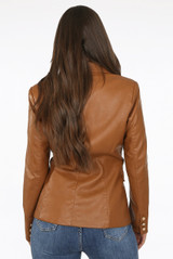 Faux Leather Golden Button Double Breast Blazer 