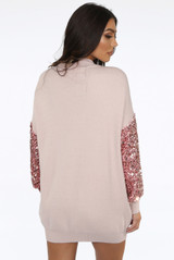 Sequin Sleeves Ribbed Jumper Dress
