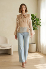 Contrast Frilled Front Knot Blouse