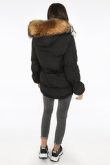 Natural Fur Hood Tie Up Parka Coat