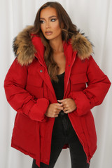 Natural Fur Hood Tie Up Parka Coat