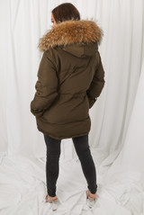 Natural Fur Hood Tie Up Parka Coat