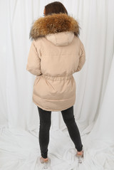 Natural Fur Hood Tie Up Parka Coat