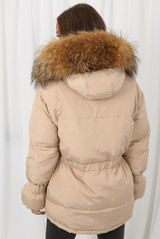 Natural Fur Hood Tie Up Parka Coat