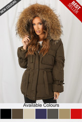 Natural Fur Hood Tie Up Parka Coat