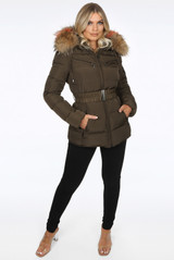 Natural Multi colour Fur Quilted Zip Puffer Jackets
