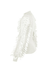 Leaf Trimming Sleeves Ribbed Jumper