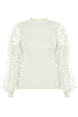 Leaf Trimming Sleeves Ribbed Jumper