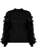 Leaf Trimming Sleeves Ribbed Jumper