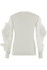 Flower Trim Mesh Sleeve Round Neck Jumper