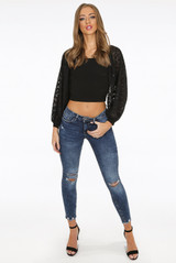 Animal Print Mesh Sleeve Off Shoulder Tops