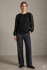 Flower Trimming Lined Blouse