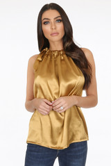 Satin Front Tie Up High Neck Top Satin Front Tie Up High Neck Top