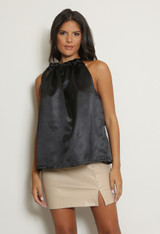 Satin Front Tie Up High Neck Top Satin Front Tie Up High Neck Top