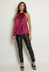 Satin Front Tie Up High Neck Top Satin Front Tie Up High Neck Top