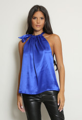 Satin Front Tie Up High Neck Top Satin Front Tie Up High Neck Top