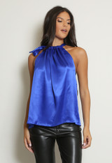 Satin Front Tie Up High Neck Top Satin Front Tie Up High Neck Top