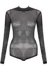 Black Studded Mock Neck Mesh Bodysuit