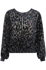Animal Print Velvet Embroidery Mesh Blouse