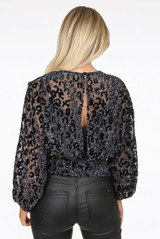 Animal Print Velvet Embroidery Mesh Blouse