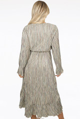 Metallic Stripe Print Wrap Midi Dress