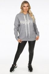 'HAPPY' Slogan Hoodie 