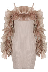 Frill Trim Cold Shoulder Ribbed Midi Dress
